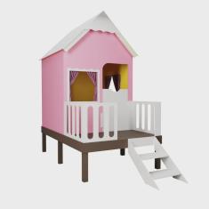 Casinha de Brinquedo Alta Rosa com Cercado e Telhado Branco - Criança Feliz