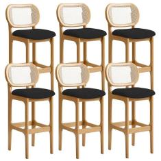 Kit 06 Banquetas Altas Para Cozinha Bancada Sala Tela Betta Fixa L02 Suede Preto - Lyam