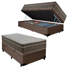Cama Box Baú Solteiro com Colchão Molas Ensacadas Suede 88x188x69 Marrom SerenePrime