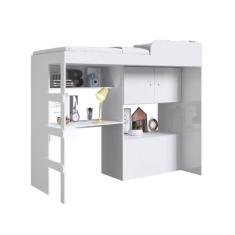 Cama Alta Multifuncional com baú e escrivaninha Lion Branco - Art In Móveis