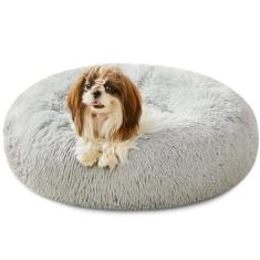 Cama calmante para cães e gatos, cama de cachorro com donut antiansiedade, cama redonda aconchegante e macia para cães, felpudo, felpudo, felpudo, para cães e gatos pequenos e médios (50,8 cm/61