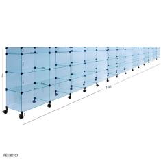 Balcão de Atendimento Modulado em Vidro com Rodízios - 7,00 x 1,10 x 0,30