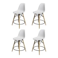 Kit 4 Banquetas Eames Eiffel De Madeira Assento Branco - Cor: Branco -