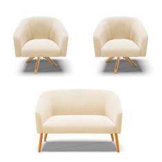 Namoradeira e 2 Poltronas Giratória MA30 Stella Suede Bege D03 - D'Ros