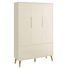 Guarda-roupa Retrô 3 Portas Théo New Areia Fosco Com Madeira - Moveisaqui