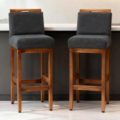 Kit 2 Banqueta Alta Para Cozinha De Madeira Maciça Estofada Com Encost