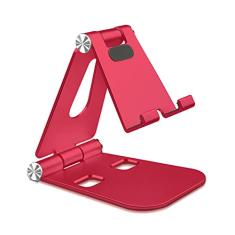 Baluue Suporte dobrável para celular, suporte de telefone com ajuste de vários ângulos de estabilidade com orifício de carregamento, suporte de telefone de silicone antiderrapante de liga de alumínio (vermelho)