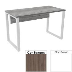 Mesa de Escritório Pé Tubular Pe25 em Mdp 90 x 60 cm Cor Walnut e Base Branca