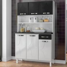 Cozinha De Aço Compacta Rubi 6 Portas 1 Gaveta Smart Branco/Preto- Tel