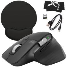 Conjunto de mouse sem fio Logitech MX Master 3S com mousepad preto, pano e assinatura gratuita da Adobe Creative Cloud - Mouse Logitech MX Master 3 S - 8000 DPI, rolagem 90% mais rápida, cliques silenciosos (grafite)