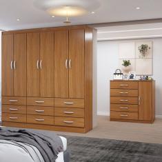 Guarda-Roupa Casal Grace 6 Portas 9 Gavetas com Cômoda 1 Porta 5 Gavetas Cinamomo - Panorama Móveis