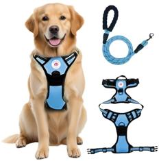 Peitoral para animais de estimação sem puxar com 2 clipes de coleira, colete acolchoado macio ajustável, colete Oxford refletivo para animais de estimação com alça de controle fácil para cães grandes,