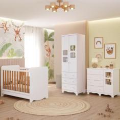 Quarto Bebê Completo Berço Americano Ben 3 em 1 Guarda Roupas 2 Portas Cômoda Uli 100% Mdf
