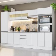 Armário de Cozinha Completa 100% MDF 300 cm Frentes Branco Smart Mades