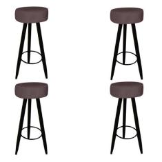 Kit 04 Banqueta Alta Flora Pés Palito em Madeira Preto para  Bar Bistr