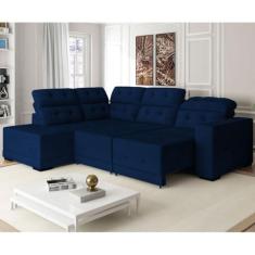 Sofá Canto 285 x 205 cm Chaise E Sttilo Retrátil Mola D26 Suede Azul 6