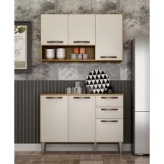Kit Armário De Cozinha Alba Aéreo E Balcão 3 Portas Cinamomo/off White