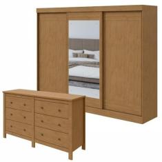 Conjunto de Guarda-roupa 3 Portas 4 Gavetas Nice com Espelhoe Cômoda 6