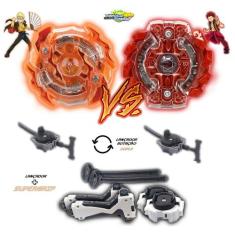Kit 2 Beyblade Burst + 4 Lançadores Roktavor Vs Gaianon Tornado Gyro, 