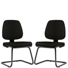 Kit 02 Cadeiras Para Escritório Job Fixa Tecido Sintético Preto - Lyam