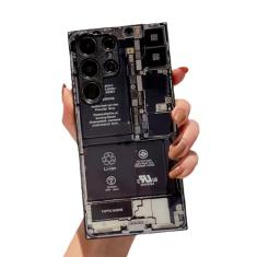 XAVIBEETAG Capa de metal de vidro temperado para Samsung Galaxy S23 Ultra para meninos, homens e meninas, design traseiro de bateria PCB de telefone urbano compatível com capas S23 Ultra de 6,8