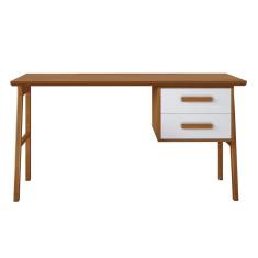 Escrivaninha 2 Gavetas Estruturada em Madeira Maciça Tampo em Mdf Lotus Cedro/Off White