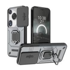 SORAKA Capa para Huawei Pura 70 Ultra com suporte para anel e tampa deslizante para câmera Capa Huawei Pura 70 Ultra com placa de metal para suporte magnético Capa de camada dupla em PC e TPU