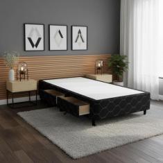 Cama Box Castor Solteiro Poli Preto com 2 Gavetas 88x188x27cm