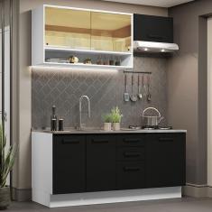 Cozinha Completa Madesa Agata 180004 com Armário e Balcão (Sem Tampo e Pia) - Branco/Preto