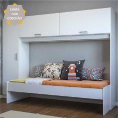 Cama Solteiro com Colchão Incluso e Guarda Roupa/Roupeiro Multimóveis Branca