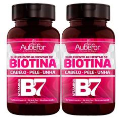 Biotina Aubefor 500Mg Saúde Para Cabelo Pele E Unhas 2 Potes