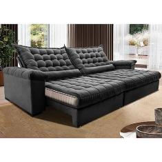 Sofá Retrátil e Reclinável 2,55m Molas Ensacadas Cama Inbox Big Space com Bordado 3d Velusoft Cinza
