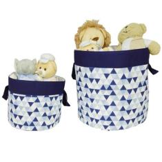 Kit Cesto Organizador De Brinquedos 2 Peças Azul Marinho - Tropical Ba