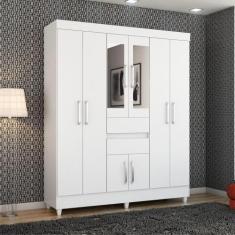Roupeiro Casal 8 Portas com Espelho Jena Branco - Mais de Casa
