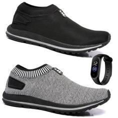 Kit 2 Pares Tênis Meia Masculino Casual Calce Fácil Com Elástico + Rel