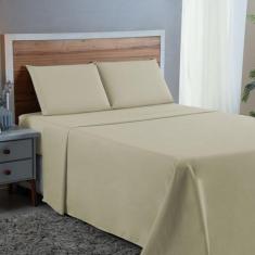 Lençol Cama de Casal 04 peças com Elástico Percal 300 Fios 100% Algodã