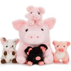 Bicho de pelúcia Karister Pig Mommy com 4 pelúcias Baby Piggy 4
