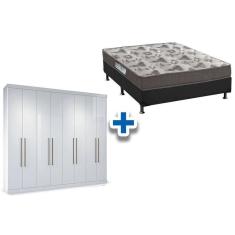 Cama Box Casal + Colchão D33 Ortobom + Guarda Roupa Master Vip 8.4 Branco