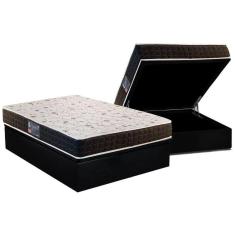 Cama Box Baú Casal: Colchão Ortopédico Anjos D28 / Ag65 Pantanal + Base Crc Suede Black(138X188)