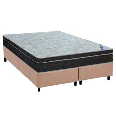 Cama Box King: Colchão Molas Ortobom Nanolastic Light Selado + Base Crc Suede Bege(186X198)