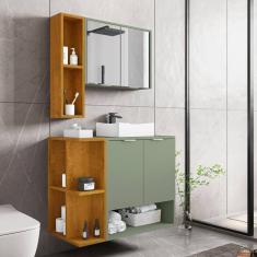 Gabinete Banheiro Ibiza 2 Portas Cuba e Armario Espelheira Marrom/Verde