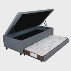 Bicama com Baú Solteiro Reforçado em Courino 88x188 Cm Cinza