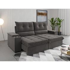 Sofá 4 Lugares Horus Bipartido 230cm Retrátil E Reclinável Com Porta Copos Grafite