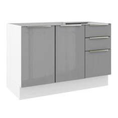 Balcão Gabinete de Pia 120cm 2 Portas 3 Gavetas Branco Cinza - MADESA