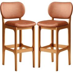 Kit 02 Banquetas Alta Para Cozinha Madeira Fixa Betta L02 Imbuia mater