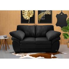 Sofá de Couro Legítimo 2 Lugares 1,60m Cama Inbox Monterrey Preto