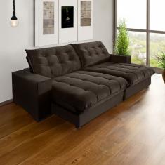 Sofá Califórnia Retrátil e Reclinável 5 Lugares 2,50m com Molas Ensacadas e Pillow Marrom