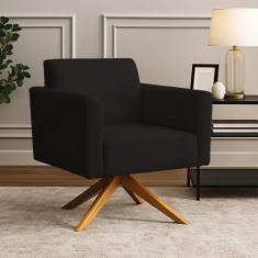 Poltrona Sala Decorativa Marisa Giratória Madeira Suede Preto D03 - D'