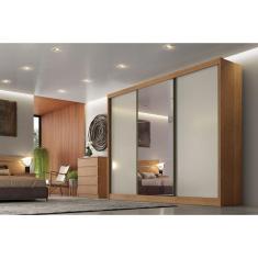 Guarda Roupa Casal Natus 3 Portas de Correr 8 Gavetas MDF com Espelho Natus-Duna Cumaru-Fendi Móveis Novo Horizonte