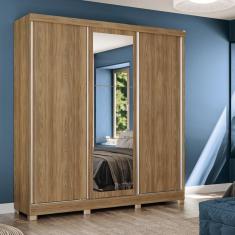 Guarda Roupa Casal CB01N577 3 Portas de Correr 2 Gavetas MDP Nogueira Verde oliva Kappesberg